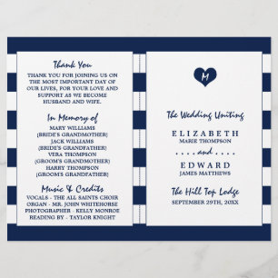 Modern Chic Navy Blue & White Wedding Program
