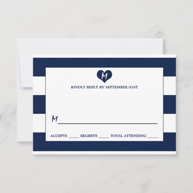 Modern Chic Navy Blue & White Wedding RSVP (Front)