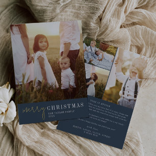Modern Chic   Navy Foil Christmas Year in Review Foil Holiday Card