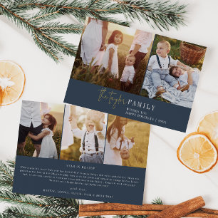 Modern Chic Navy Foil Family Photo Collage News Foil Holiday Card