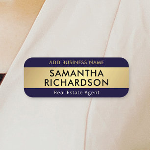 Modern Chic Navy & Gold Office Employee Business Name Tag
