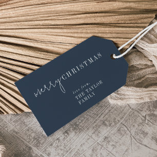 Modern Chic Navy Merry Christmas Family Holiday Gift Tags
