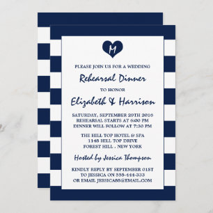 Modern Chic Navy & White Wedding Rehearsal Dinner Invitation
