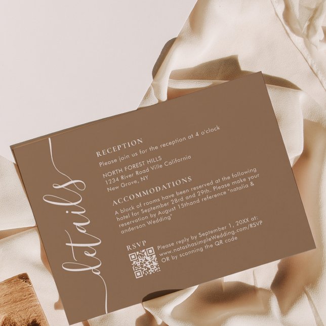 Modern Chic Neutral Brown Script Wedding Details Enclosure Card (Creator Uploaded)