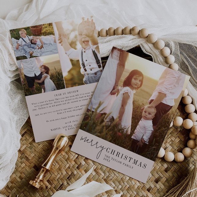 Modern Chic Neutral Christmas Photo Year in Review Holiday Card (Creator Uploaded)