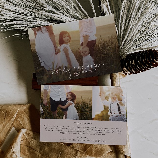 Modern Chic Neutral Photo Overlay Family News Holiday Card (Creator Uploaded)