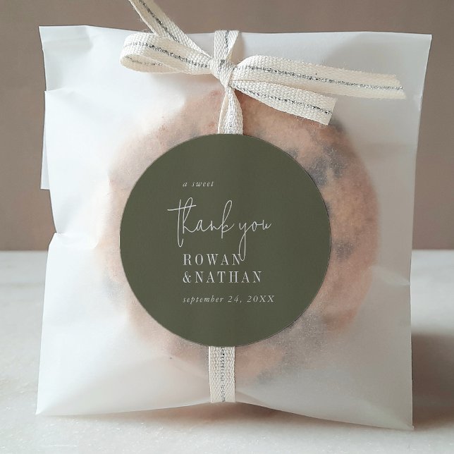 Modern Chic Olive Green A Sweet Thank You Classic Round Sticker (Creator Uploaded)