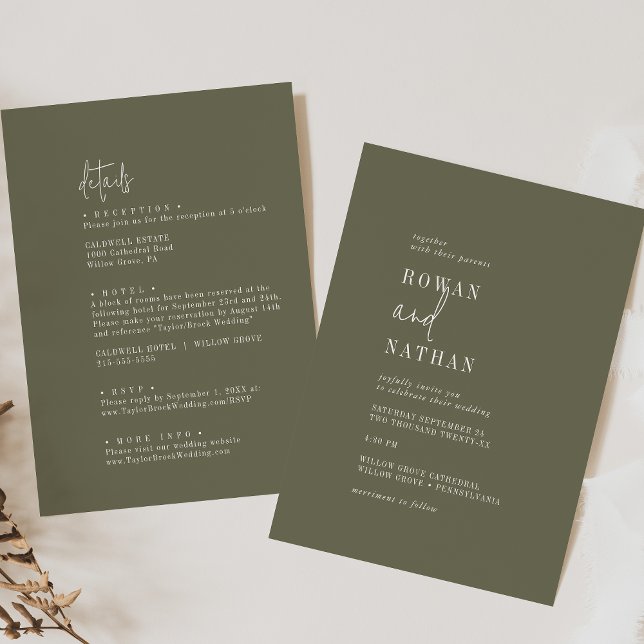 Modern Chic Olive Green All In One Wedding Invitation (Creator Uploaded)