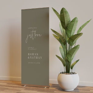 Modern Chic Olive Green Just Love Welcome Retractable Banner