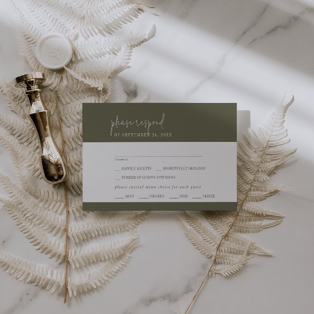 Modern Chic Olive Green Menu Choice RSVP Card (Creator Uploaded)