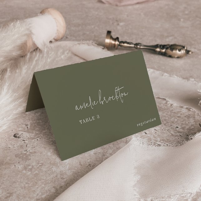 Modern Chic Olive Green Menu Place Cards (Creator Uploaded)