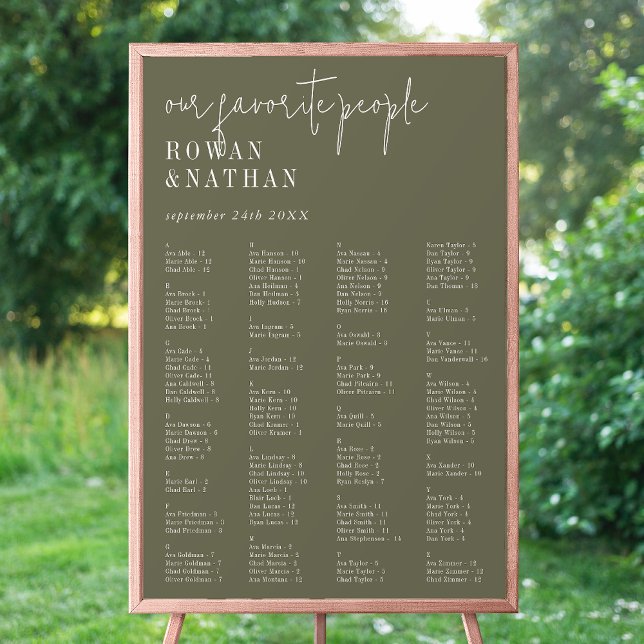 Modern Chic Olive Green Printable Seating Chart (Creator Uploaded)