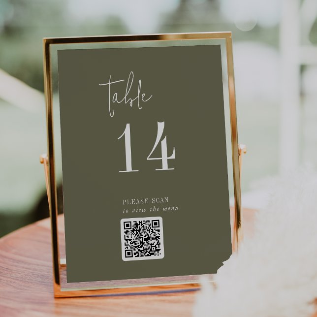Modern Chic Olive Green QR Code Table Number (Creator Uploaded)