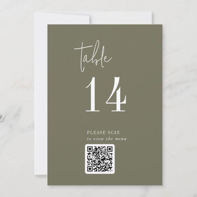 Modern Chic Olive Green QR Code Table Number (Back)