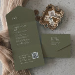 Modern Chic Olive Green QR Monogram Wedding All In One Invitation<br><div class="desc">This modern chic olive green QR monogram wedding all in one invitation is perfect for a simple wedding. The woodsy boho design features rustic unique and stylish bohemian typography in a minimal woodland forest green colour. Hand write your guest addresses on the back of the folded invitation, or purchase coordinating...</div>