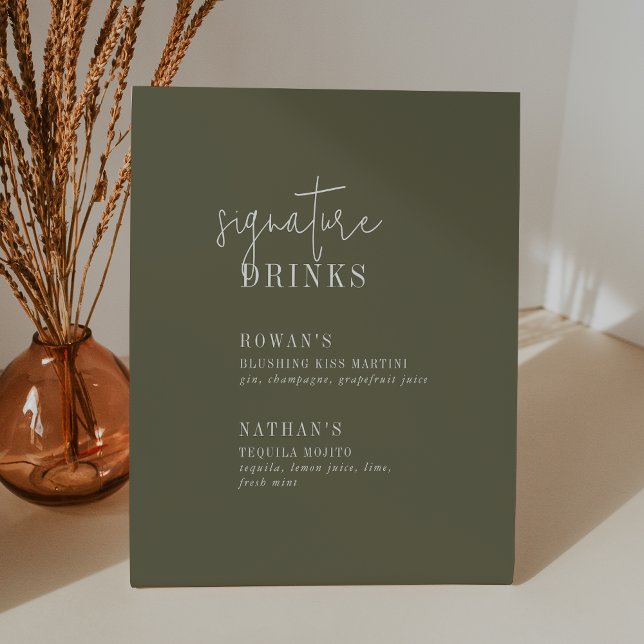Modern Chic Olive Green Signature Drinks Sign (Creator Uploaded)