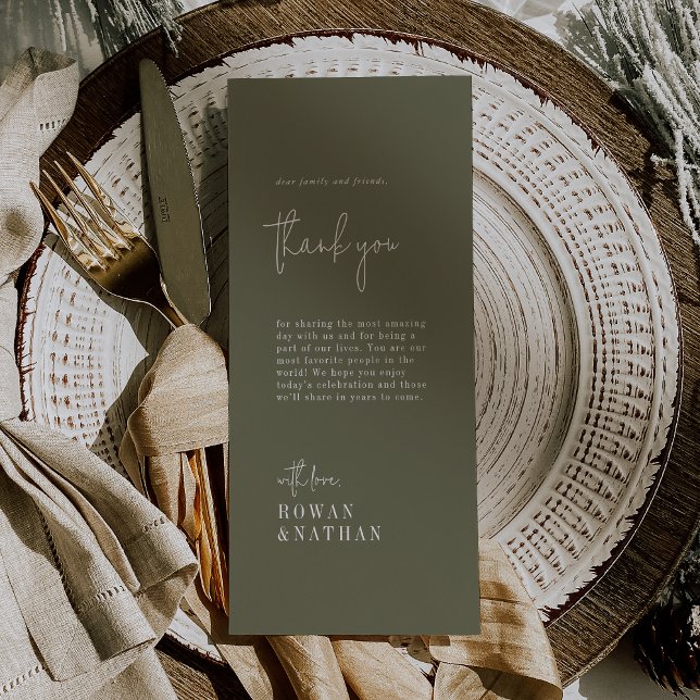 Modern Chic Olive Green Thank You Table Cards (Creator Uploaded)