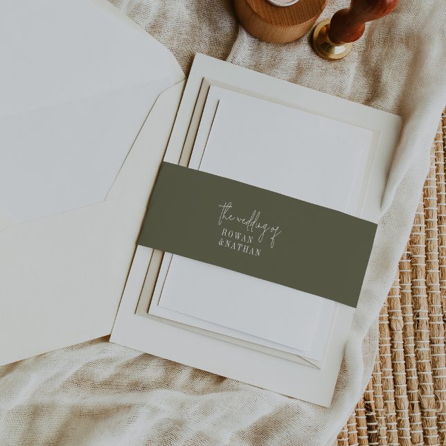 Modern Chic Olive Green Wedding Invitation Belly Band (Creator Uploaded)