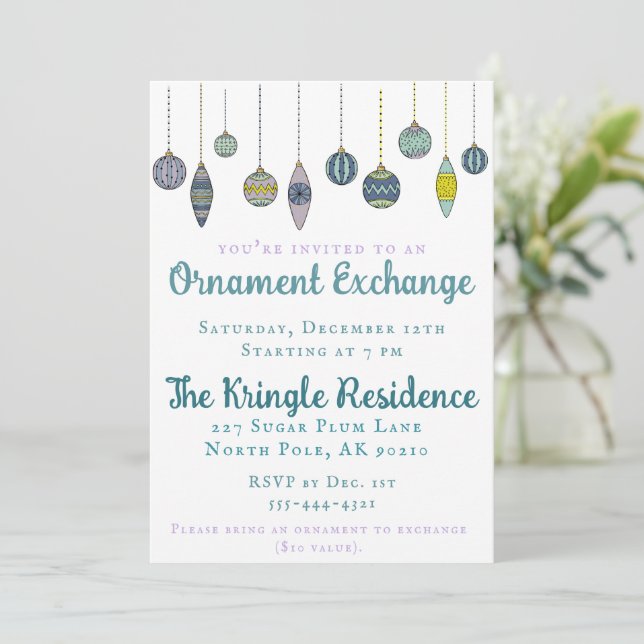 Modern Chic Ornament Exchange Party Invitation (Standing Front)