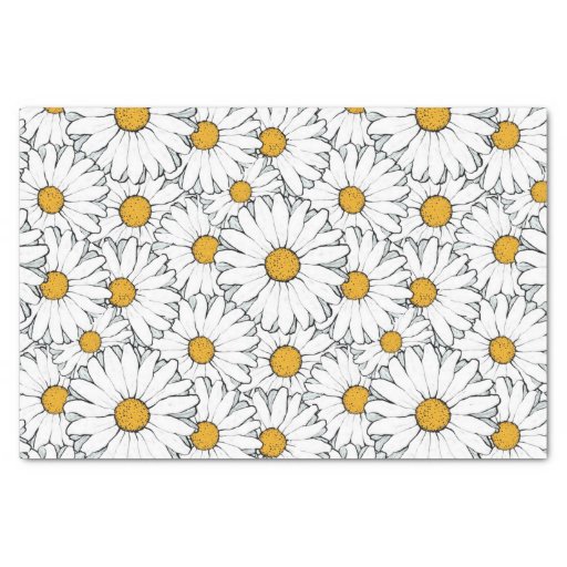 Image of Modern Chic Ornate Daisy Floral Pattern Watercolor Tissue Paper