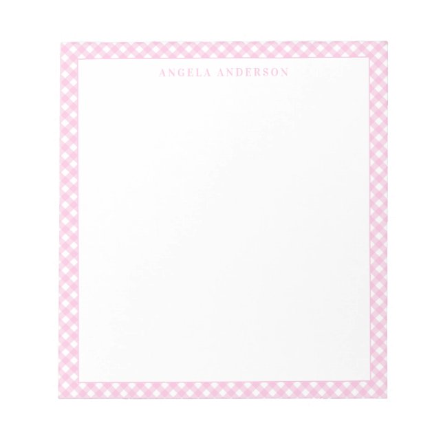 Modern Chic Pastel Blush Pink Gingham Plaid Check Notepad (Front)