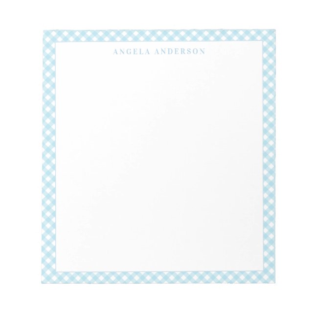 Modern Chic Pastel Light Blue Gingham Plaid Check Notepad (Front)