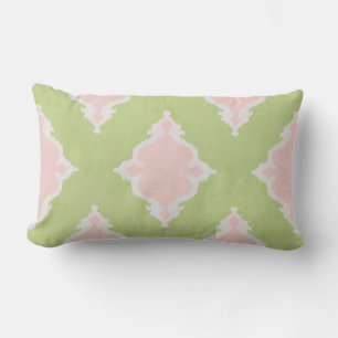 Modern chic pastel pink and green ikat pillow