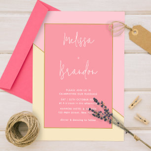 Modern Chic Pastel Pink Cream Gold Script Wedding Invitation