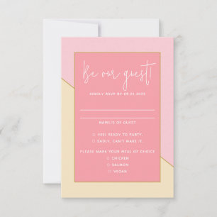 Modern Chic Pastel Pink Cream Gold Script Wedding RSVP Card