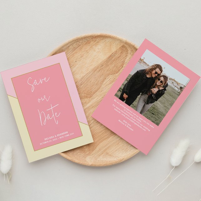 Modern Chic Pastel Pink Gold Photo Script Wedding  Save The Date (Creator Uploaded)