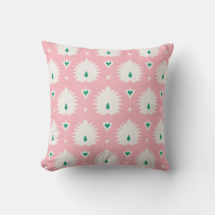 Modern chic pastel pink green ikat pattern cushion
