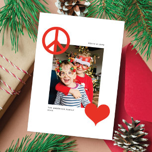 Modern Chic Peace & Love Customisable Colour Photo Holiday Card