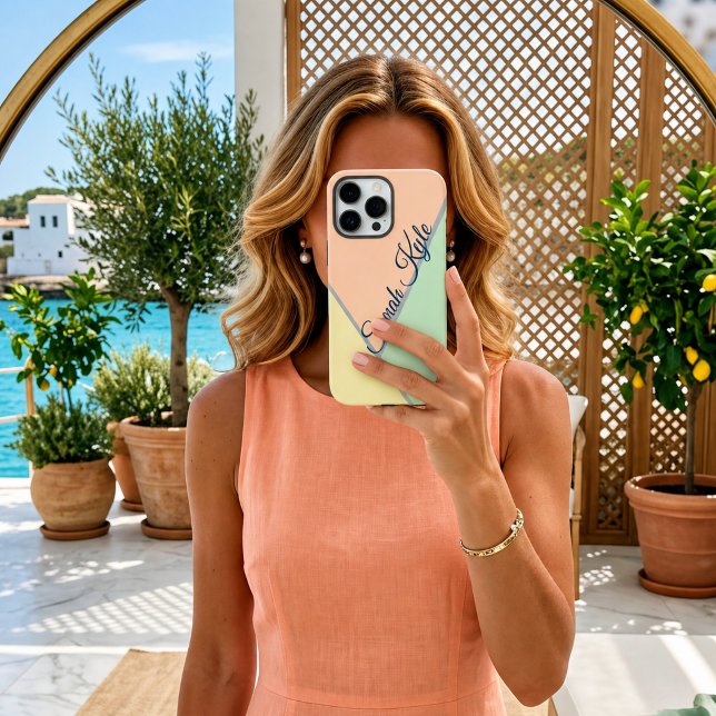 Modern Chic Peach Blush Mint Yellow Custom Name Case-Mate iPhone Case (Creator Uploaded)
