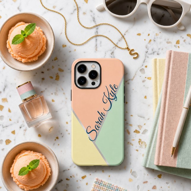 Modern Chic Peach Blush Mint Yellow Custom Name Case-Mate iPhone Case (Creator Uploaded)