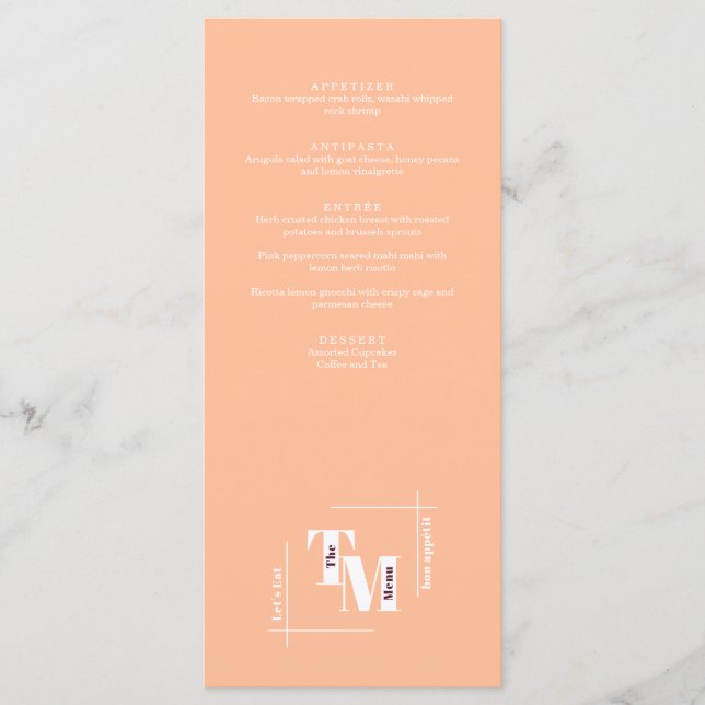 Modern Chic Peach Minimalist Wedding Thank You  Menu (Front)