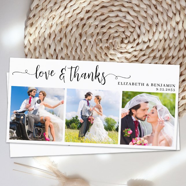 Modern Chic Personalised 3 Photo Wedding Thank You Card (Creator Uploaded)