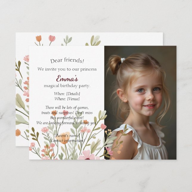 Modern chic photo birthday invitation (Front/Back)