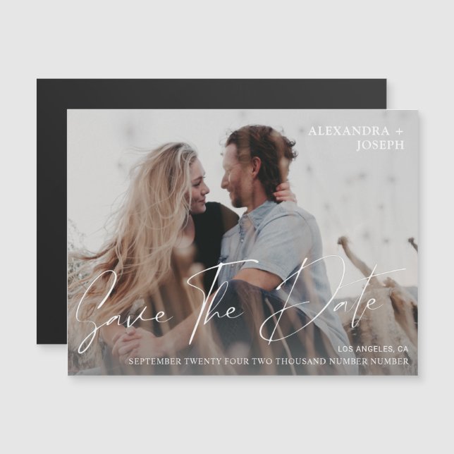 Modern Chic Photo Long Date Save the Date Magnet 2 (Front/Back)