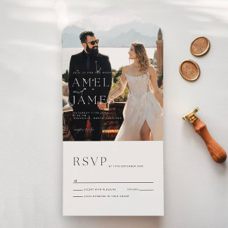 Modern Chic Photo RSVP Wedding All In One Invitation