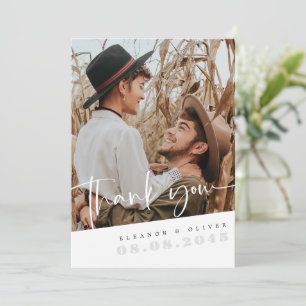 Modern Chic Photo   Simple Script Wedding Thank You Card