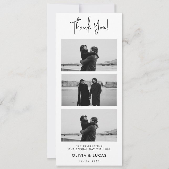 Modern Chic Photo Strip Wedding Thank You (Front)