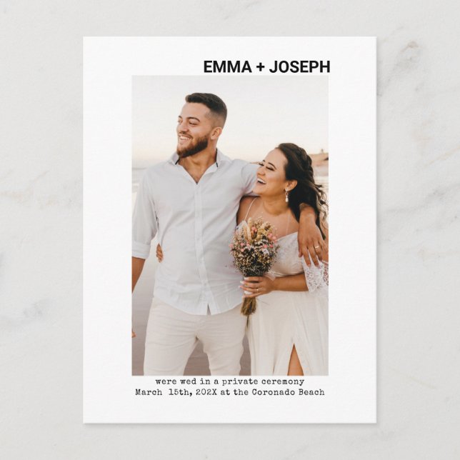 Modern chic Photo Wedding eloped Announcement Card (Front)