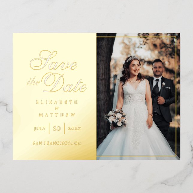 Modern Chic Photo Wedding Save The Date Foil Invitation Postcard (Front)