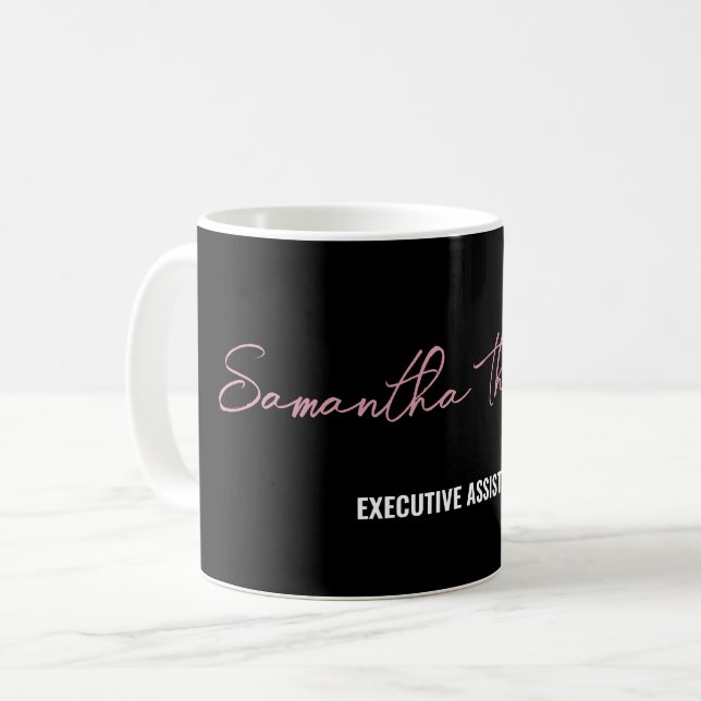 Modern Chic Pink Black Minimalist Script  Coffee Mug (Front Left)