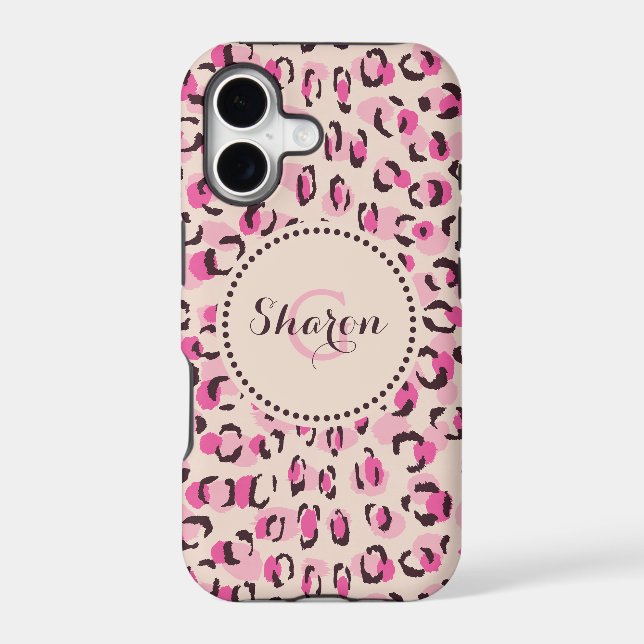 Modern chic pink cheetah print pattern monogram (Back)