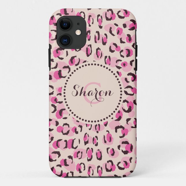 Modern chic pink cheetah print pattern monogram Case-Mate iPhone case (Back)