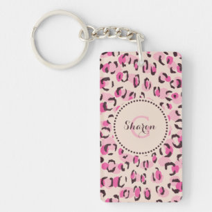 Modern chic pink cheetah print pattern monogram key ring