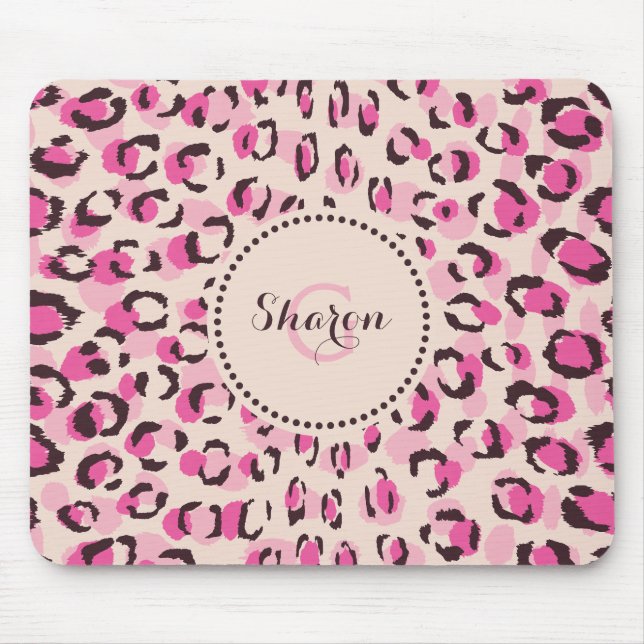 Modern chic pink cheetah print pattern monogram mouse mat (Front)
