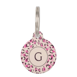 Modern chic pink cheetah print pattern monogram pet tag