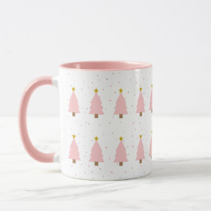 Modern Chic Pink Christmas Tree, Gold Star Pattern Mug
